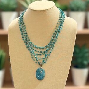 Jay King Southwestern Sterling Silver (7) Strand Turquoise Pendant Necklace